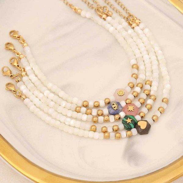 

ornament shell pearls natural stone bracelet fashion stainless steel jewelry temperament, Golden;silver