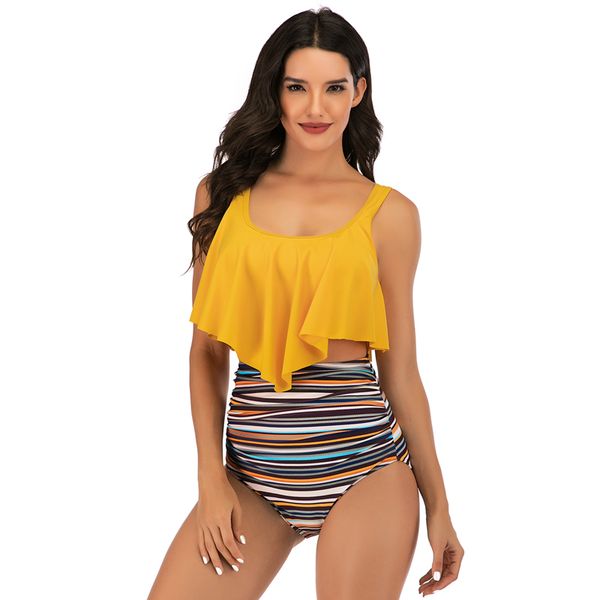 

2023 yellow print hight-waist bikini suit sets women swimsuit trendy two pieces bikini swimwear bathing suit, White;black
