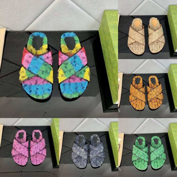 

designer slide womens g sandals mens slippers flip flops luxury flat thick bottom embroidery jacquard criss cross rainbow jelly rubber leath, Black