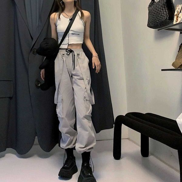 

women's pants capris harajuku goth jogging cargo pants women streetwear black high waist pants oversized pants goth plus size casual tr, Black;white