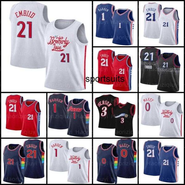 

76er basketball jersey mens 3 6 embiid james harden tyrese maxey 21 1 0 allen iverson julius erving grey, Black;red