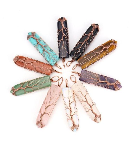

copper wire wrapped sword shape tree of life charms necklace natural stone pink quartz healing crystal amethyst necklaces7939275, Silver
