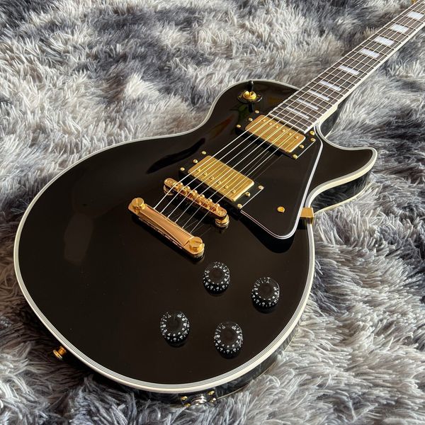 

custom lp electric guitar black color gitaar with gold color hardware rosewood