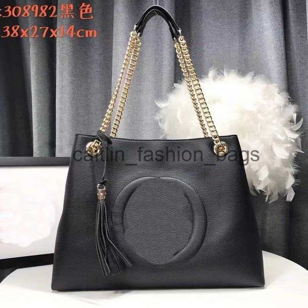 

totes bag chain women handbag fashion interlocking letter cowhide genuine leather tassel pendant large capacity shopping bags inside zipper