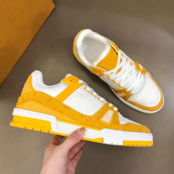 

men designer sneakers trainer casual shoes printing rubber canvas leather sneaker denim monograms shoe without box dz091
