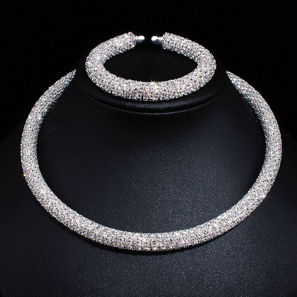 

wedding jewelry sets disign luxury maxi crystal collar necklace goldsilver plated torques choker necklaces for women wedding jewelry 230512, Slivery;golden