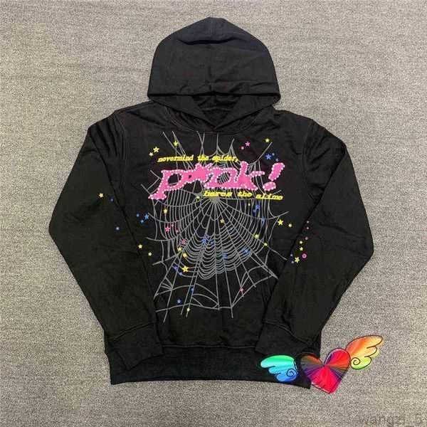 

2023 hoodies sp5der young thug 555555 pullover pink red hoodye pants men quality shoe sp5ders printing spider web sweatshirts 6 trep, Black