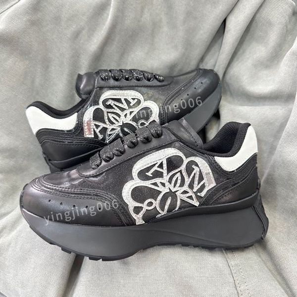 

brand women mens designer fashion casual shoes leather lace-up sneaker fashion lady flat running trainers letters gym sneakers, Black