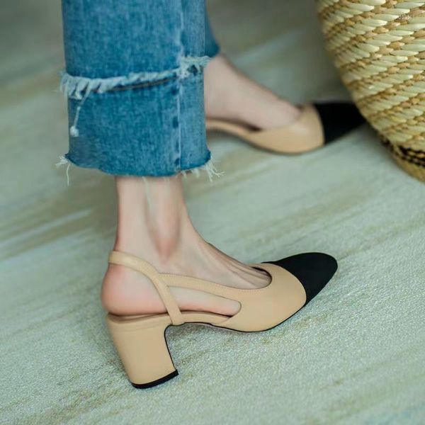 

designer new 2023 dress shoes heels sandals women closed square fashion brand mules elegant low pumps casual womens heels, Black