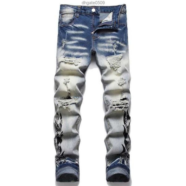 

amirs jeans for men s ripped with orange stars regular fit letter embroidery zipper fly black medium pencil pants designer hole slim 15viip, Blue