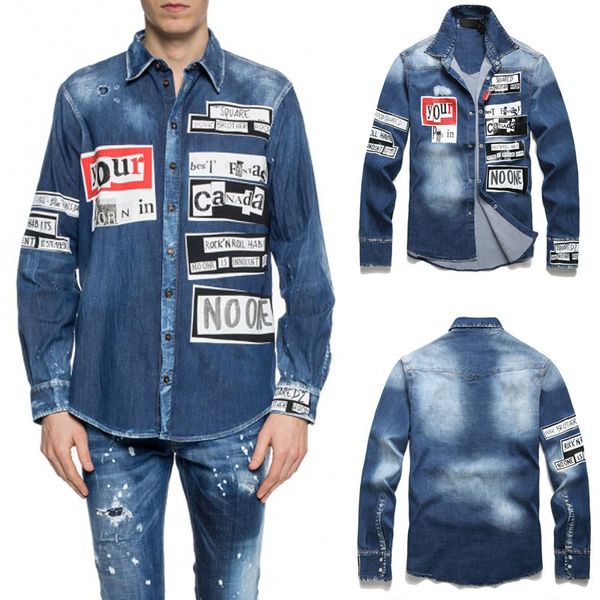 

patch denim shirt man slim fit longsleeves jeans mens, White;black
