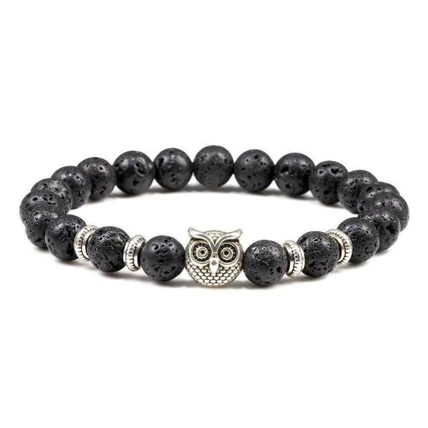 

ornament turquoise strand beaded bracelet owl yoga creative match jewelry, Black
