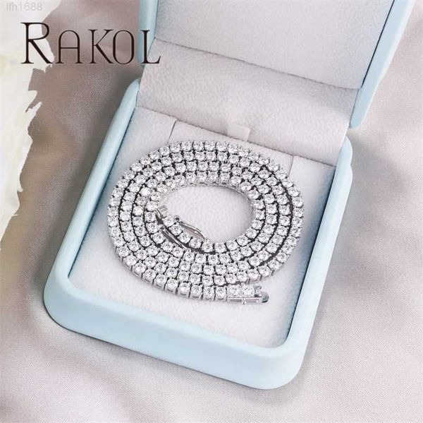 

rakol zpn144 moissanite 3mm tennis hip hop s925 silver 18k gold plated women men necklace chain luxury jewelry wholesale price