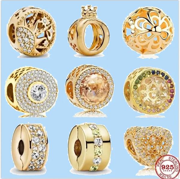 

925 charm beads accessories fit pandora charms jewelry metal bead zirconia sparkling gold bead, Black
