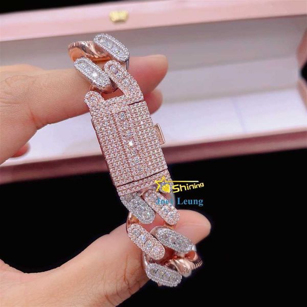 

moissanite hip hop jewelry 12mm 15mm 18mm curved 925 silver gold plated moissanite diamond iced out cuban link bracelet