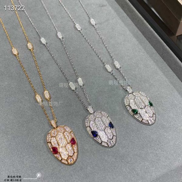

high edition v jinbao family full diamond blue eyes snake head necklace made of pure silver material luxurious exaggerated jewelryp opulara