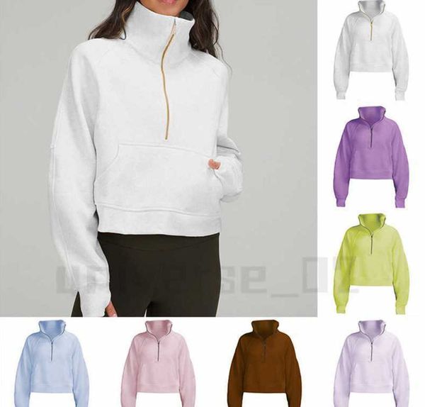 

lululemens autumn and winter yoga hoodie scuba womens thickening jackets hoodys sports half zipper terry designer sweater cing high fashion, Gray