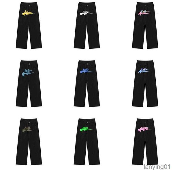 

designer mens jeans long pant print letter y2k badfriend fashion pants causal rock wide foot baggy trousers, Blue
