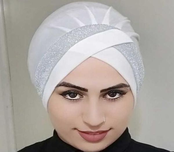 

2021 fashion muslim women039s headscarf bonnet stretchy under hijab caps female forehead cross underscarf hat islamic head wrap4774509, Blue;gray