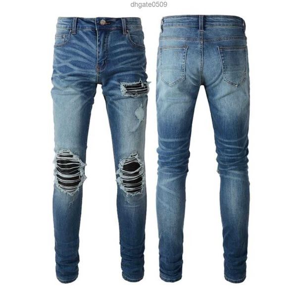 

mens designer jeans paige amirs fashion skinny straight slim non-elastic ripped design pants knee tear tight size 28-40 long style 2023 summ, Blue