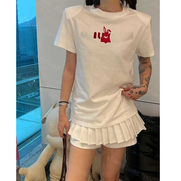 

23ss womens t-shirt womens designer clothing tee round neck pure cotton chest bunny logo print short sleeve t-shirt womens clothes a1, White