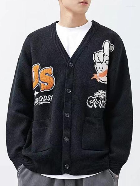 

men's sweaters men knitted sweater cardigan y2k vintage harajuku aesthetic oversized clothing black gothic graphic fashion jacquard, White;black