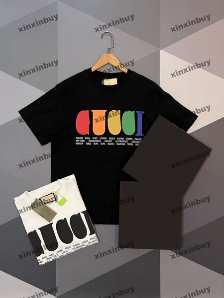 

xinxinbuy men designer tee t shirt 23ss colorful letter printing short sleeve cotton women red blue s-2xl, Black;brown