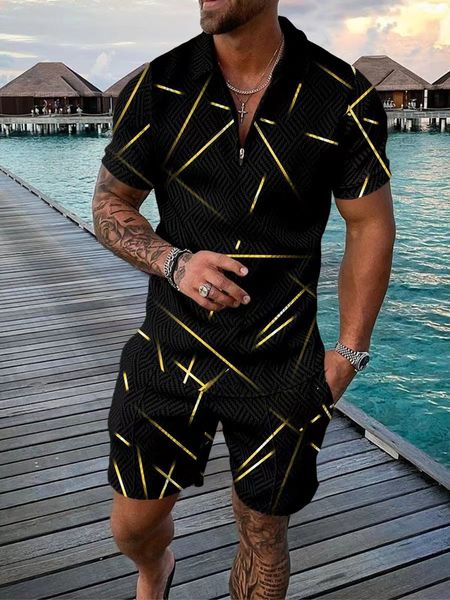 

retro designer mens tracksuits polo suit set print short sleeve 2 piece outfits plus size 3xl beachweae resort wear loungewear track suit de, Gray