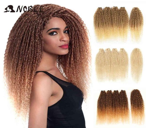 

noble bundles with closure afro kinky curly bundles 24 inch ombre blonde nature black color synthetic hair weave bundles closure h6891021