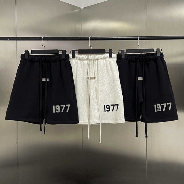 

sprz 2023 men's and women's fashion shorts high street brand ess track digital 1977 flocking printing trend five points, White;black