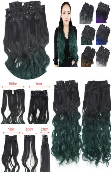 

hair bulks neitsi 22quot 8 pcs set 18 clips long wavy synthetic in extensions heat resistant ombre pieces extension for women 229549487, Black