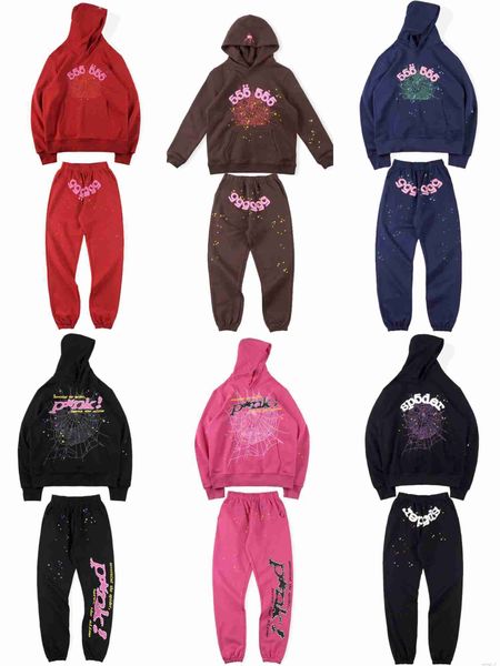 

2023 hoodies sp5der young thug 555555 pullover pink red hoodye pants men quality shoe sp5ders printing spider web sweatshirts qzxx, Black