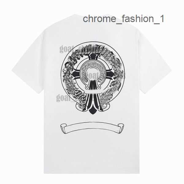 

2023 designers chromes heart mens t-shirts embossed letter classic crew neck casual horseshoe sanskrit cross pattern tees tshirts eur s-xl 1, White;black