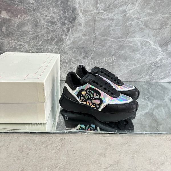 

new brand women mens designer fashion casual shoes leather lace-up sneaker fashion lady flat running trainers letters gym sneakers, Black