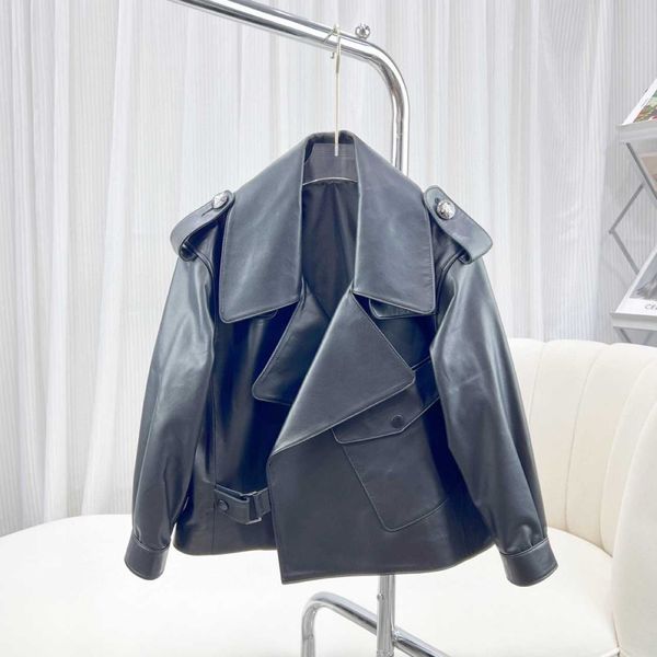 

jackets girls' motorcycle coat leather shoulder button black super regular sheepskin perfect three-dimensional cutting elegant, Blue;gray