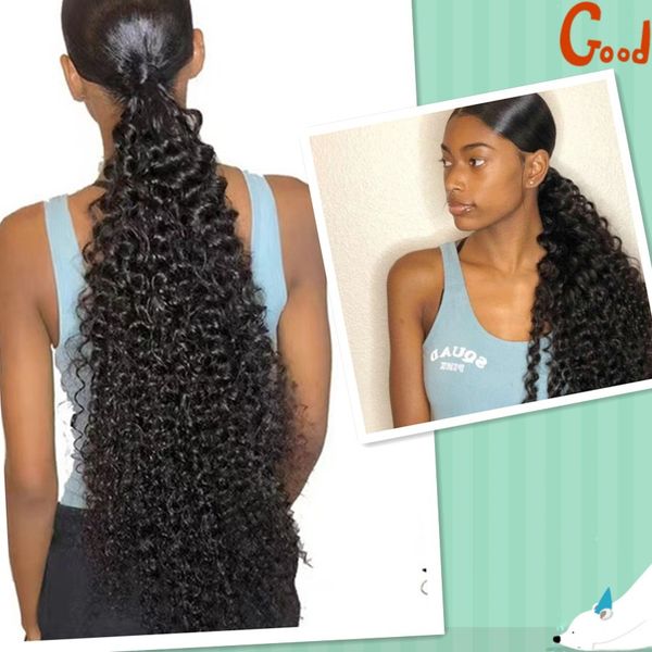 

brazilian deep curly drawstring ponytail human hair clip in on pony tail extension hair piece for black women hairpiece real softly black 16