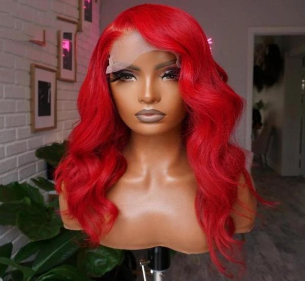 

closures glueless red colored 150 density long body wave synthetic lace front for black women babyhair preplucked daily cospl6124275, Black;brown