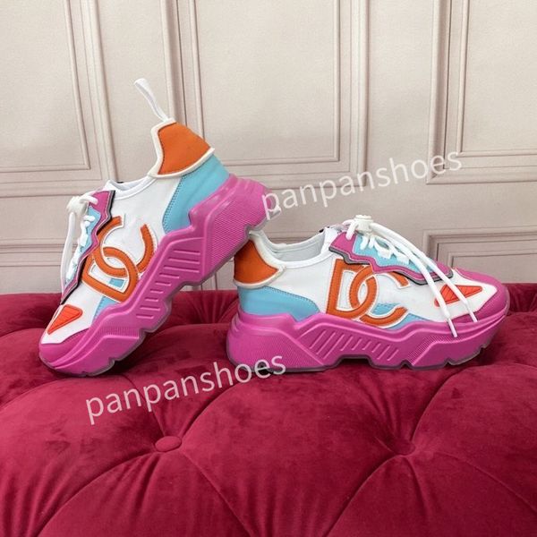 

2023new brand women men designer leather lace-up sneakers fashion lady flat running letters shoes platform sneaker, Black