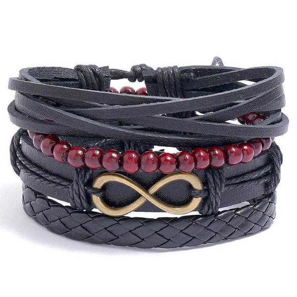 

mens and womens vintage weave leather bracelet diy four piece combination set simple fashion, Golden;silver
