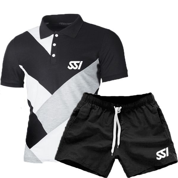 

mens tracksuits summer breathable poloshirt sets scuba schools international ssi print customizable men colorblock short sleeve 230512, Gray