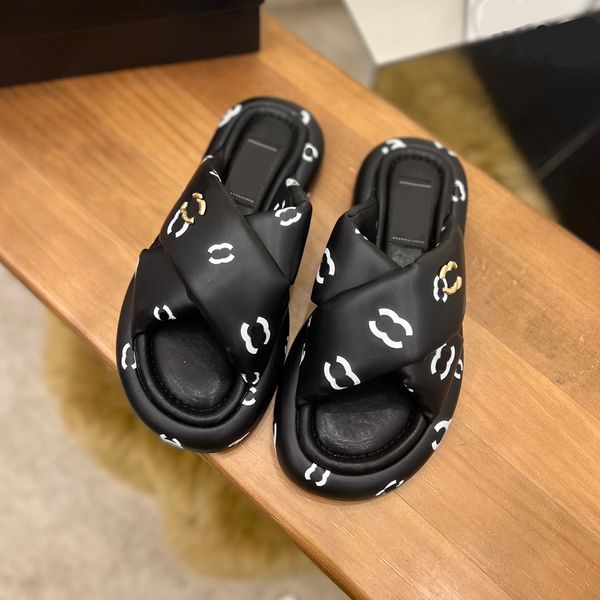 

designer sandal women wide flat sandals platform sliders slipper sandales nude sandles shoes classic brand beach casual woman beach sandels, Black
