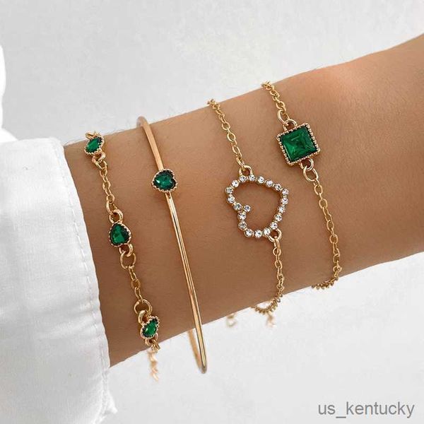 

charm bracelets inlaid green gemstone bracelet jewelry set for women heart bracelet wedding engagement bracelet fashion jewelry pulsera, Golden;silver