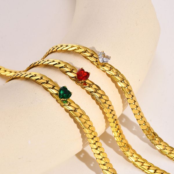

women's collar choker necklaces stainless steel zircon cz heart gole-plated embossed nk chain necklace fashion gifts 6mm 15.7'&#03, Silver