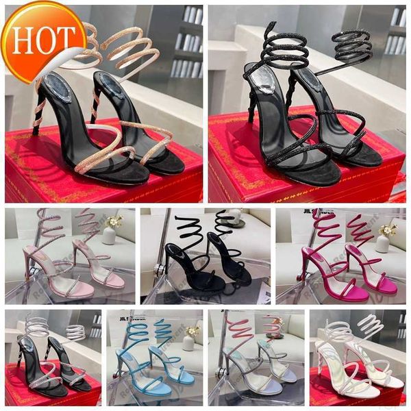 

sandals 2023 margot jewel sandals snake twining elegant sandal 10cm stiletto high heel rene caovilla crystal gold rhinestone dress shoes sil, Black