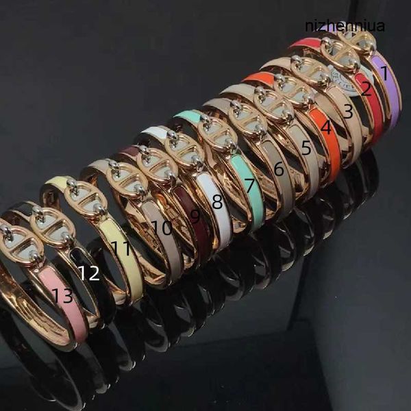 

hermm classic bracelets precision engraving decorated titanium steel h family new exquisite enamel pig nose bracelet for men and women 7k3p, Black