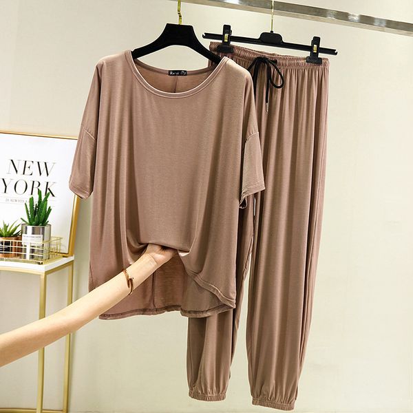 

women's sleepwear pyjamas loose pants 2 pieces set tracksuit summer modal home suits femalepijamas t-shirtdrawstring women plus size 23, Black;red