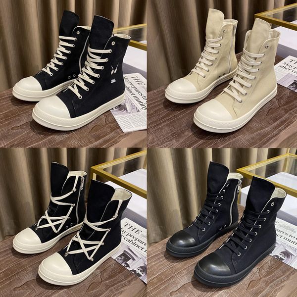 

designer rick owen casual shoes platform shoes men women high low canvas sneakers retro booties thick bottom boots with box 35-47, Black