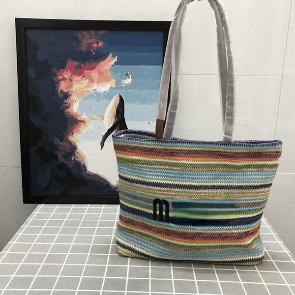 

same straw beach bag large capacity contrast color shoulder crossbody personalized striped woven totes designer handbags 230213