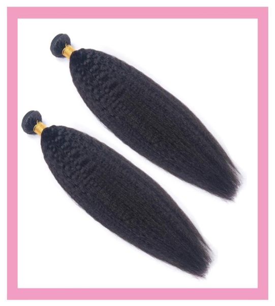 

kinky straight 2 bundles peruvian human virgin hair extensions yaki remy wefts 1030inch natural color whole7400639, Black