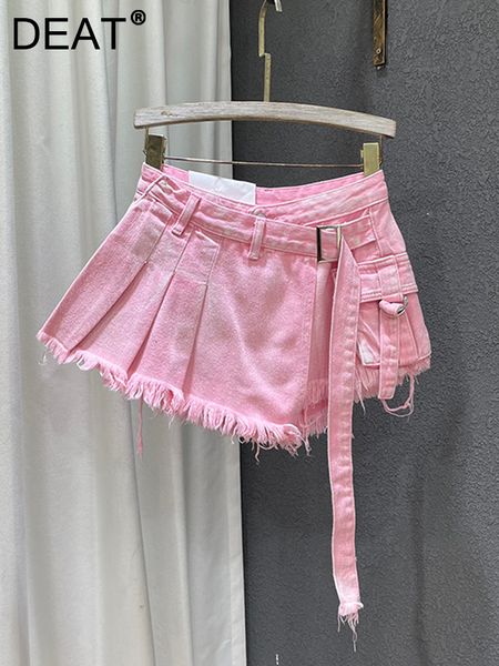 

skirts deat palsu dua patchwork burrs celana pendek denim rok wanita perban warna solid pinggang tinggi perempuan 2023 musim panas baru 11xx, Black